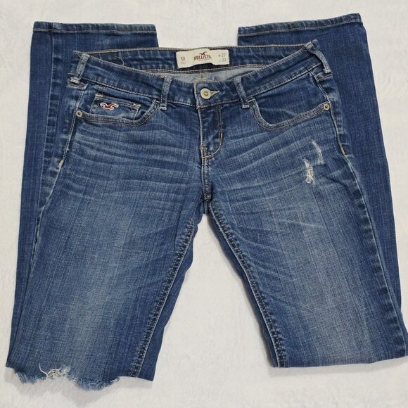 Hollister Bootcut Jeans – Distressed Blue Denim Stretch Mid-Rise Casual EUC 5 - Picture 5 of 7